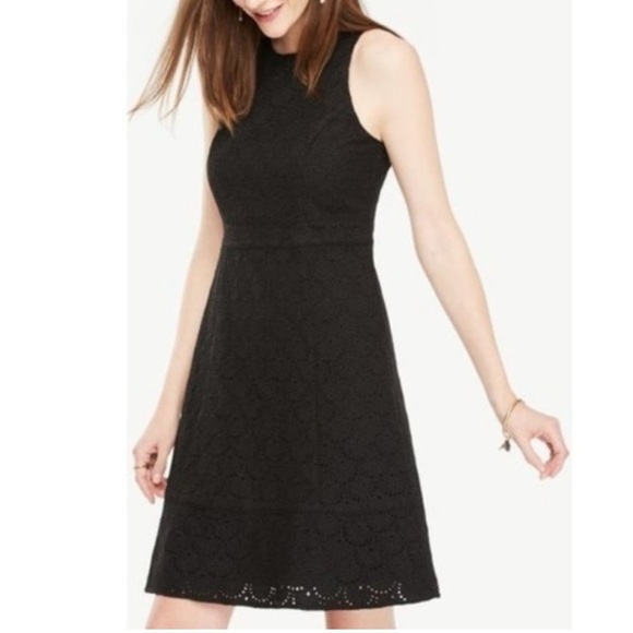 Ann Taylor Dresses & Skirts - Ann Taylor Black Fit and Flare Eyelet Sleeveless Dress Lined - size 2